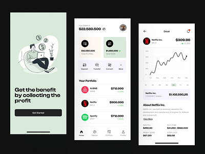 Stocks Investment App android app design application clean crypto figma flat design invest investment ios iphone minimalist mobile profit stocks uiux user interface