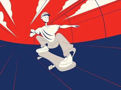 Skateboarding on a road boy branding character color design drawing happy holiday homepage illustator illustration play prespective road skate sky sport summer vector young