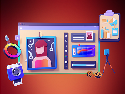 Photo Editor App 3D Illustration 3d app blender branding design graphic design illustration logo ui