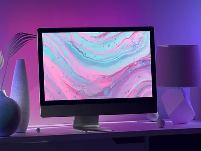FREE Violet iMac Mockups abstract application calm chic clean design device display expressive imac imac mockups iphone macbook mockups minimalist mockup mockups pack online realistic simple store