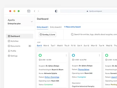 Apollo aesthetics appointment calendar clean dashboard design doctors doctors appointment health health app health tech hospital minimal patients schedule task task management ui ux