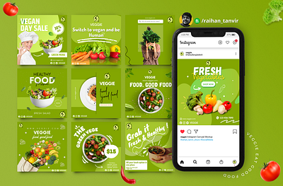 Veggie Social Media Design banner branding carousel design clean design facebook design fiverr food design graphic design green design illustration instagram design logo minimal mockup mockup design social media tiktok vegan vegetable