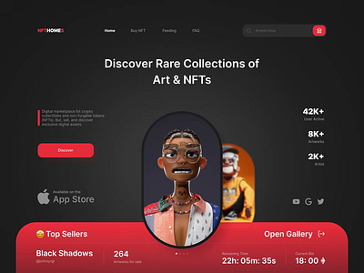 Web Design: NFT Marketplace Homepage UI 3d app design application branding crypto dashboad design illustration logo nft nft web popular red typography ui ux vector web web design webdesign