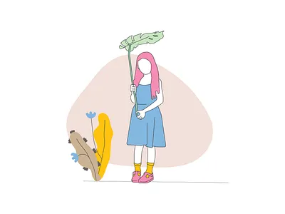 Girl Leaf Illustration 2d abstract character creative creative design cute girl design flowers girl illustration leaf line art minimal art simple illustration vector web design web illustration