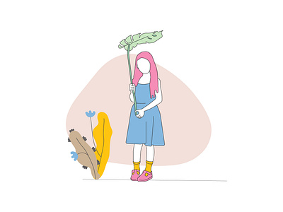 Girl Leaf Illustration 2d abstract character creative creative design cute girl design flowers girl illustration leaf line art minimal art simple illustration vector web design web illustration