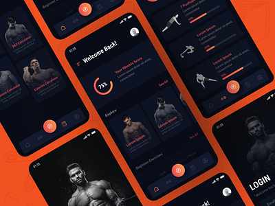 Fitness Dark App UI Kit android ui kit app design app ui kit dark app fitness app muhammad wajahat ui design ui kit ui ux design ux design wajahat ui ux wajahatuiux