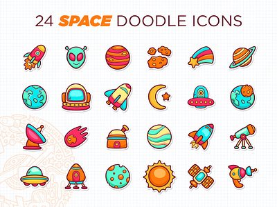 Space Doodle Element Icons alien branding cute design doodle doodle art gohsantosa icon icons illustration logo space ufo vector