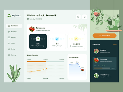 Plant Dashboard 🌱 analytic app chart clean dashboard dashboard design design flower garden green illustration plant report ui ux web design website