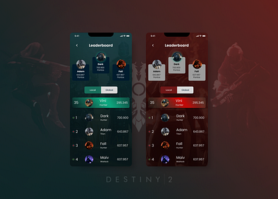 Destiny 2 Leaderboard Concept - #DailyUI 19 app design ui ux