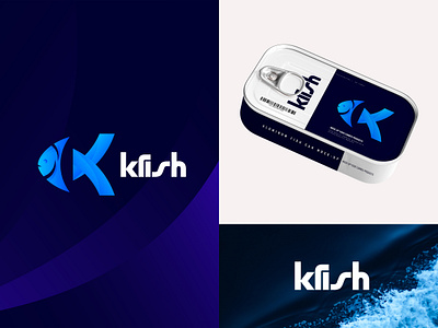 Kfish Logo aquarium blue logo brand identity branding creative logo fish logo fishing logo gradient logo graphic design hook hunt k letter logo logo minimal logo modern logo net under water