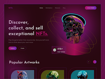 NFT Marketplace Website art binance crypto crypto art cryptocurrency digital art ethereum homepage investment marketplace nft landing page nfts sell token ui ui design wallet web website design