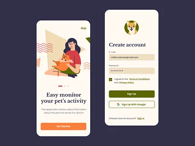Sign up for vet mobile application daily ui illustration mobile mobile app onboarding pet pet care sign up signup ui ux uxui vet veterinarian