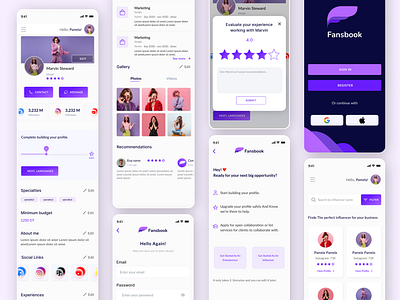 Fansbook app- UX/UI design app application branding design graphic design icon illustration logo mobile mobile app onboarding page register sign up signin typography ui user user profile ux vector