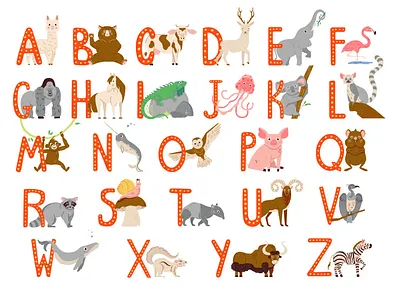 Cute Animals alphabet abc alphabet animals baby character children cute design elephant giraffe illustration kids monkey owl pig preschool vector
