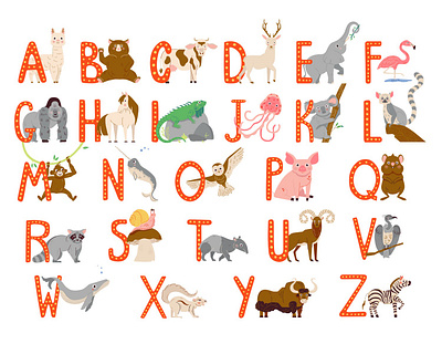 Cute Animals alphabet abc alphabet animals baby character children cute design elephant giraffe illustration kids monkey owl pig preschool vector