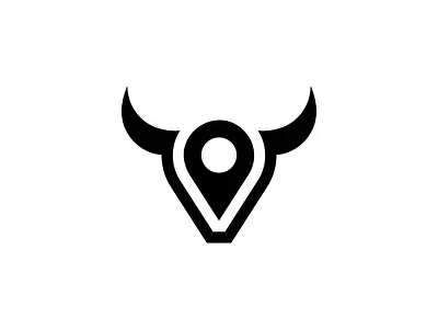 bull location logo black black and white branding bull combine design graphic design horn illustration location locatioon logo map modern pin simple vector white wild