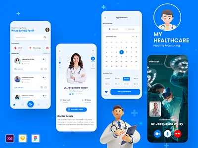 Healthcare app - Doctor Appointment App app appdesign branding clinic app design doctor doctor appointment graphic design health healthcare hospital app illustration logo medical app mobile app ui uiux uiux design ux vector