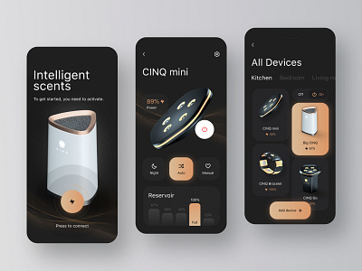 Mobile App Design for Fragrances app brown dark design devices dribbble home ios mobile scents smarthome smells ui ux