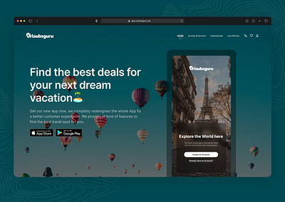 Landing Page für @Urlaubsguru App Redesign branding design graphic design logo typography ui ux webdesign