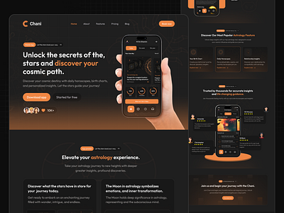 Astrology mobile app - landing page astrologyapp calendar dark dribbble flesh graphic design illustration interface landingpage leo meditations moon stars ui user experience ux web design web ui webdesign zodiac