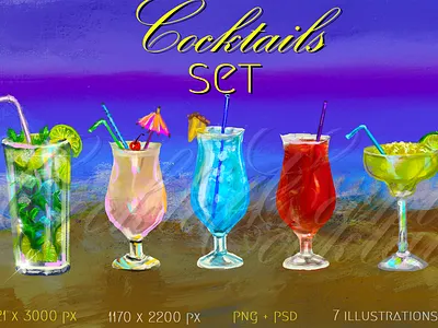 Cocktails set beach bundle cocktails digital art digital drawings drinks illustration procreate set summer