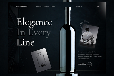 The main screen of the site for the manufacturer of luxury glass branding design glass landing page minimalism typography ui ux web web site