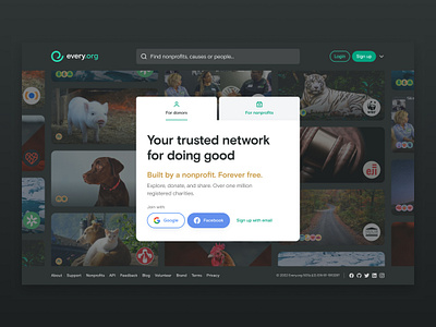 Every.org | Homepage charity desktop donate donations homepage nonprofits ui web