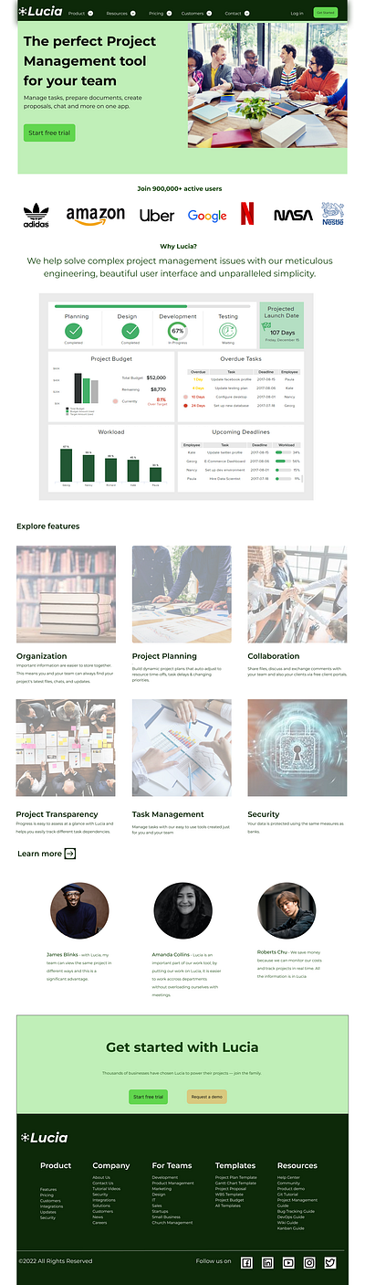 Landing page for a Project Management software