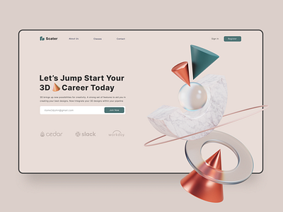Scater ™ 3d design 3e branding design homescreen illustration landing page ui ux