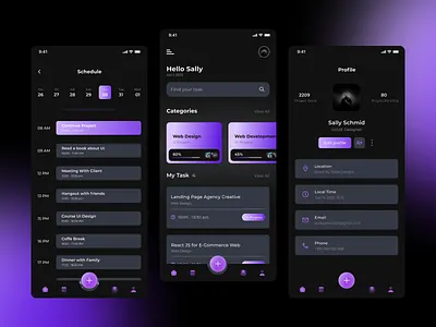 Task Management ___ App activity admin app clean dark mode dashboard data graph interface manage management minimalist mobile app modern profile project schedule task ui ux