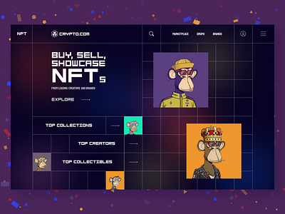 HEADER Website For Marketplace NFT branding dailyuichallenge design grafica graphic design header interface landing marketplace marketplace nft new nft product site ui web web design webdesign website