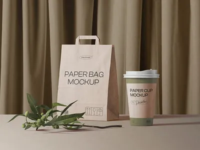 Paper Bag And Coffee Cup Front View coffee