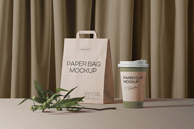 Paper Bag And Coffee Cup Front View coffee