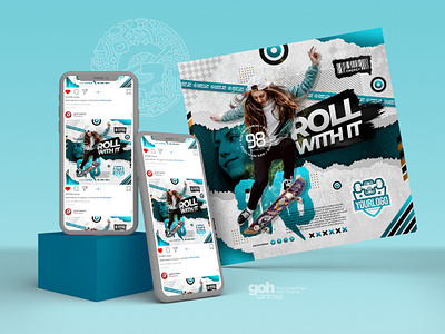 Skateboard Athlete Flyer Social Media Post Template blue branding cute design doodle doodle art flyer gohsantosa graphic design illustration poster skateboard social media vector