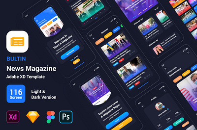 Bultin - News Magazine Mobile App UI Template app case study journal magazine app mobile app news news app online publisher ui ui design ui kits ux design writer