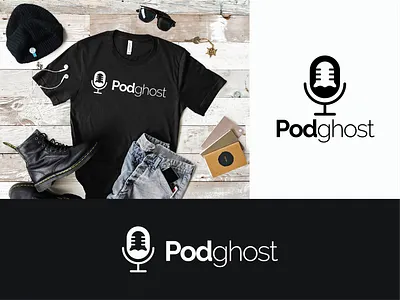 Pod Ghost T-shirt Design apparel branding chic clever clothing creative design ghost graphic design illustration logo podcast vector