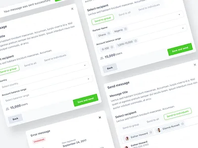 Send message modals dashboard product design ui ux