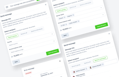 Send message modals dashboard product design ui ux