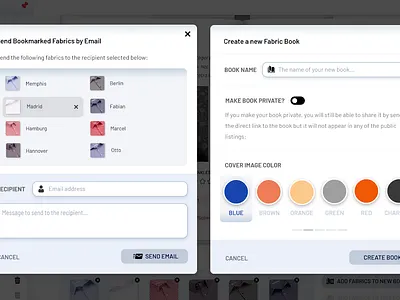 Befeni Fabric Book - Desktop Mockup (Modals) app branding design fashion ui ux