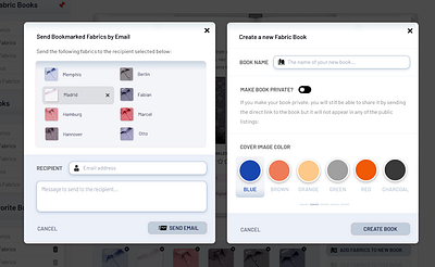 Befeni Fabric Book - Desktop Mockup (Modals) app branding design fashion ui ux