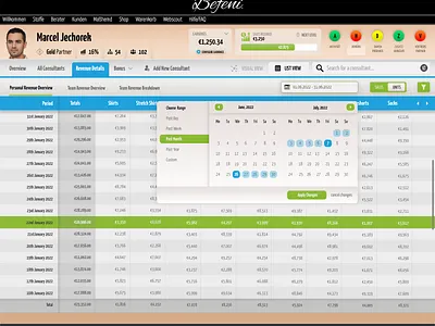 Befeni Consultant Dashboard - Revenue Details app branding design fashion ui