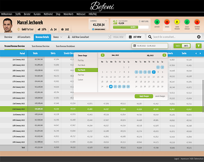 Befeni Consultant Dashboard - Revenue Details app branding design fashion ui