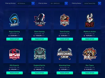 Slips dApp - Team List Screen cryptocurrency esports nft token ui