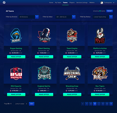 Slips dApp - Team List Screen cryptocurrency esports nft token ui