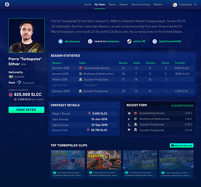 Slips dApp - Player Profile Screen blockchain cryptocurrency esports league nft rocket token ui