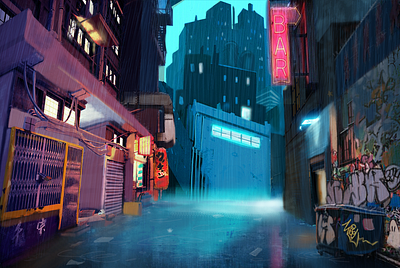 Back alley ambience design animation background design color digital art illustration