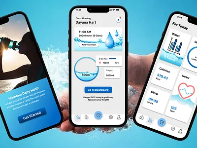 Water Reminder branding doctor drink fitness graphic design health history logo medical patient reminder ui water