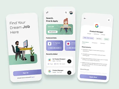 Job Finder App app ui app ui design home screen job job finder app ui ui design ui ux ux ux design