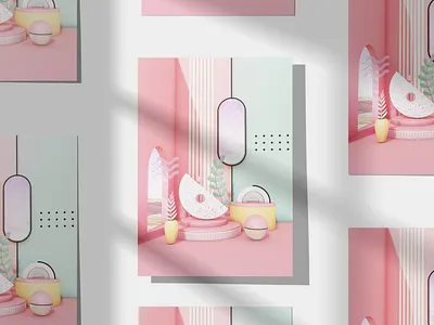Summer Breeze poster 3d illustration abstract art c4d feminine graphic design home decor pink poster summer surreal wall decor