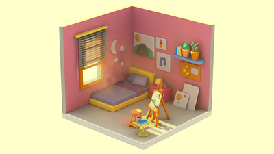 Tiny Room 3d cute illustration kawaii room